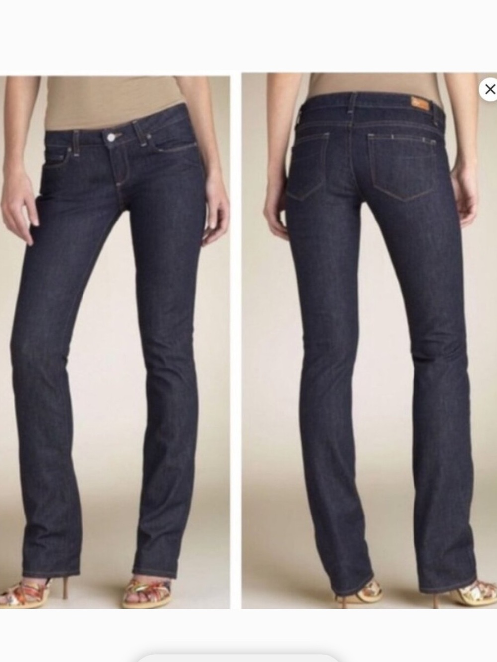 PAIGE Blue Heights Low-Rise straight Leg dark wash jeans 27